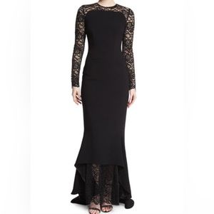 TALBOT RUNHOF
Lotsane Long-Sleeve Lace & Crepe Gown, Black Size 8